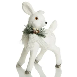 Small White Sisal Standing Deer with White Glitter Highlights Christmas Birds And Animals|