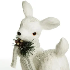 Small White Sisal Standing Deer with White Glitter Highlights Christmas Birds And Animals|