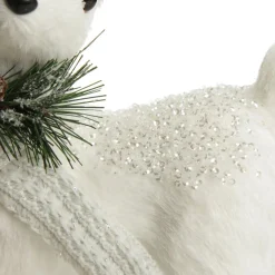 Small White Sisal Standing Deer with White Glitter Highlights Christmas Birds And Animals|