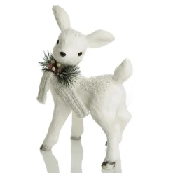 Small White Sisal Standing Deer with White Glitter Highlights Christmas Birds And Animals|