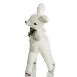 Small White Sisal Standing Deer with White Glitter Highlights Christmas Birds And Animals|