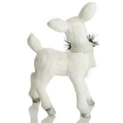 Small White Sisal Standing Deer with White Glitter Highlights Christmas Birds And Animals|