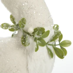 Small White Sisal Standing Deer with Silver Glitter Antlers Christmas Birds And Animals|