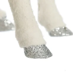 Small White Sisal Standing Deer with Silver Glitter Antlers Christmas Birds And Animals|