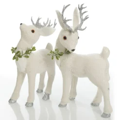 Small White Sisal Standing Deer with Silver Glitter Antlers Christmas Birds And Animals|