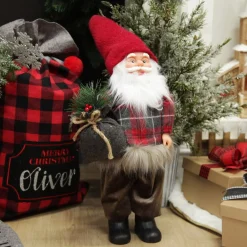 Standing Fabric Santa in Plaid Shirt Christmas Figurine Ornament Christmas Figurines|