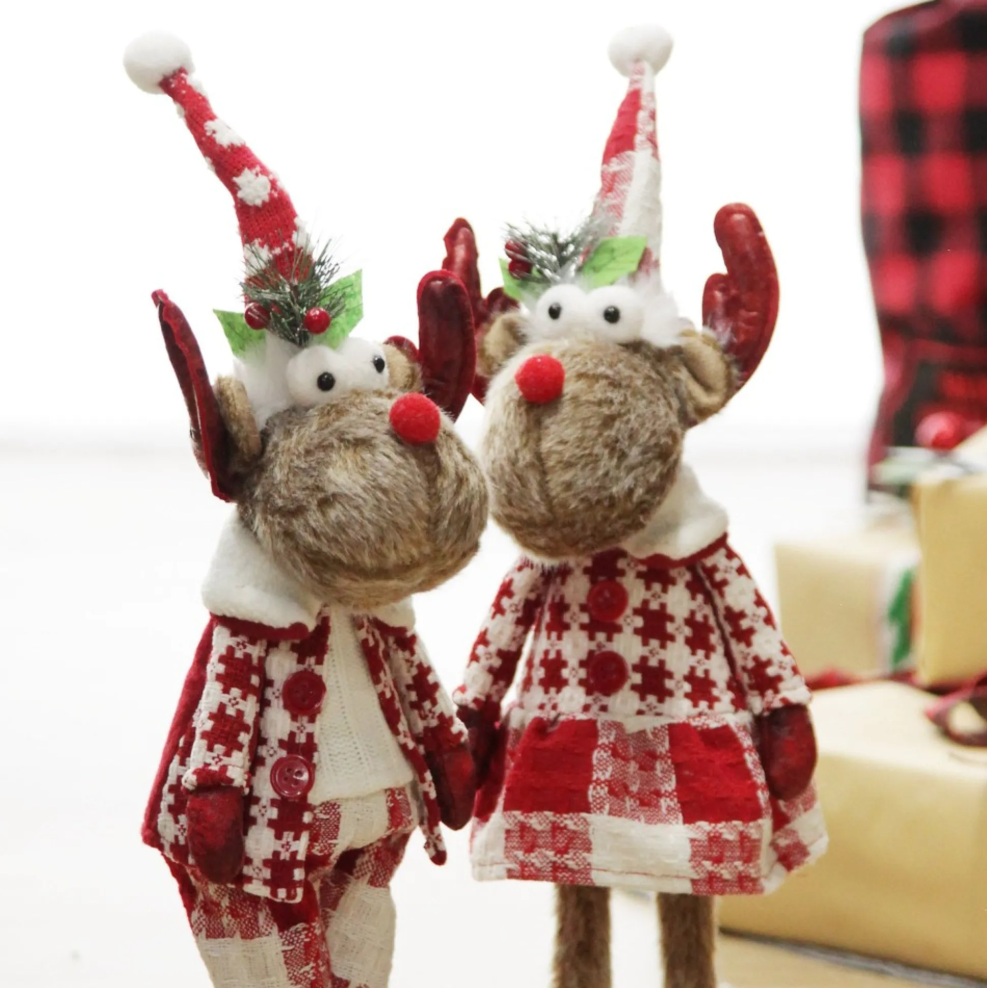 Standing Girl Reindeer Bobble Body Christmas Ornament Christmas Figurines|