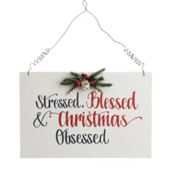 Stressed Blessed and Christmas Obsessed Wood Plaque Christmas Plaques|