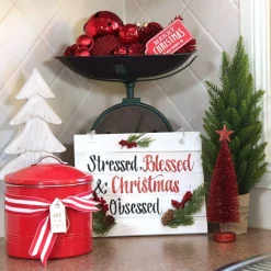 Stressed Blessed and Christmas Obsessed Wood Plaque Christmas Plaques|