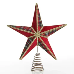 Tartan and Gold Trim 3D Star Christmas Tree Topper Tree Toppers|