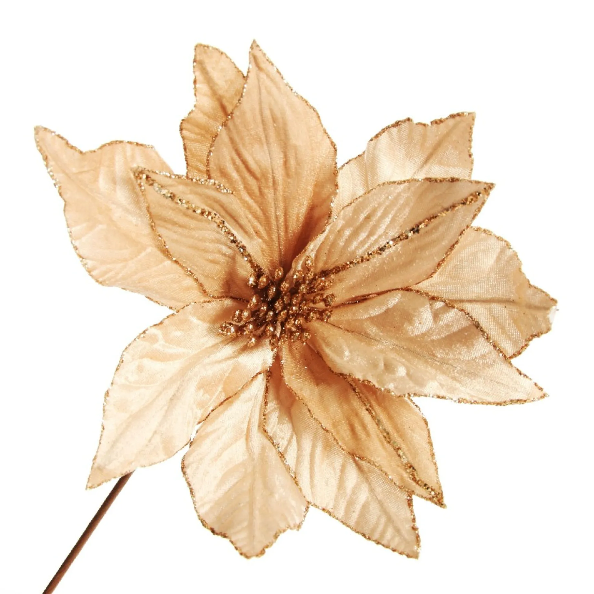 Taupe Flower Stem Glitter Ball Centre Christmas Flowers|