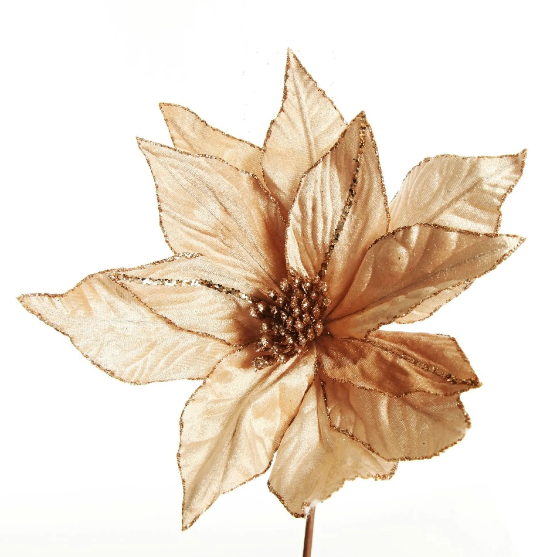 Taupe Flower Stem Glitter Ball Centre Christmas Flowers|