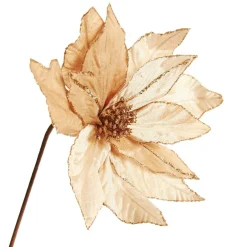 Taupe Flower Stem Glitter Ball Centre Christmas Flowers|