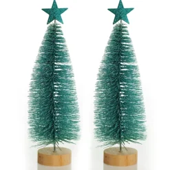 Teal Bottle Brush Tree - Small Set of 2 Table Top Christmas Trees|