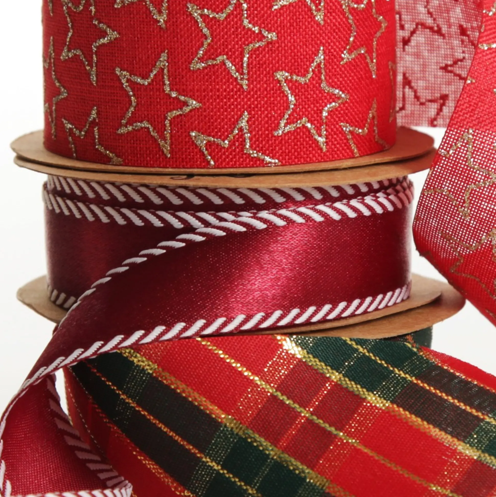 Three Assorted Burgundy and Tartan Ribbons Ribbons|