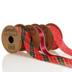 Three Assorted Burgundy and Tartan Ribbons Ribbons|