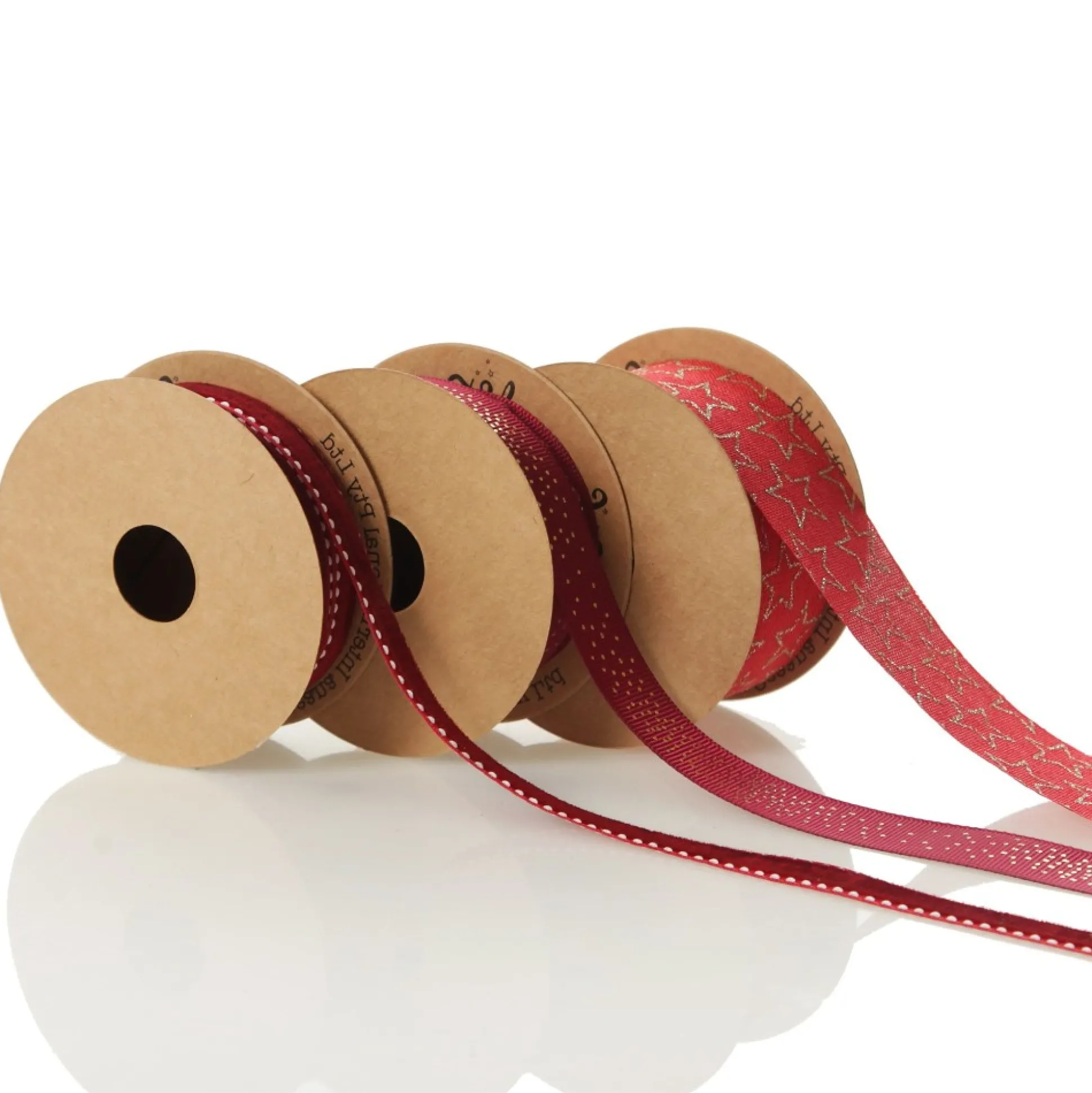 Three Assorted Burgundy and Gold Stars and Dots Christmas Ribbons Ribbons|