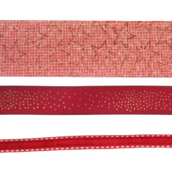 Three Assorted Burgundy and Gold Stars and Dots Christmas Ribbons Ribbons|