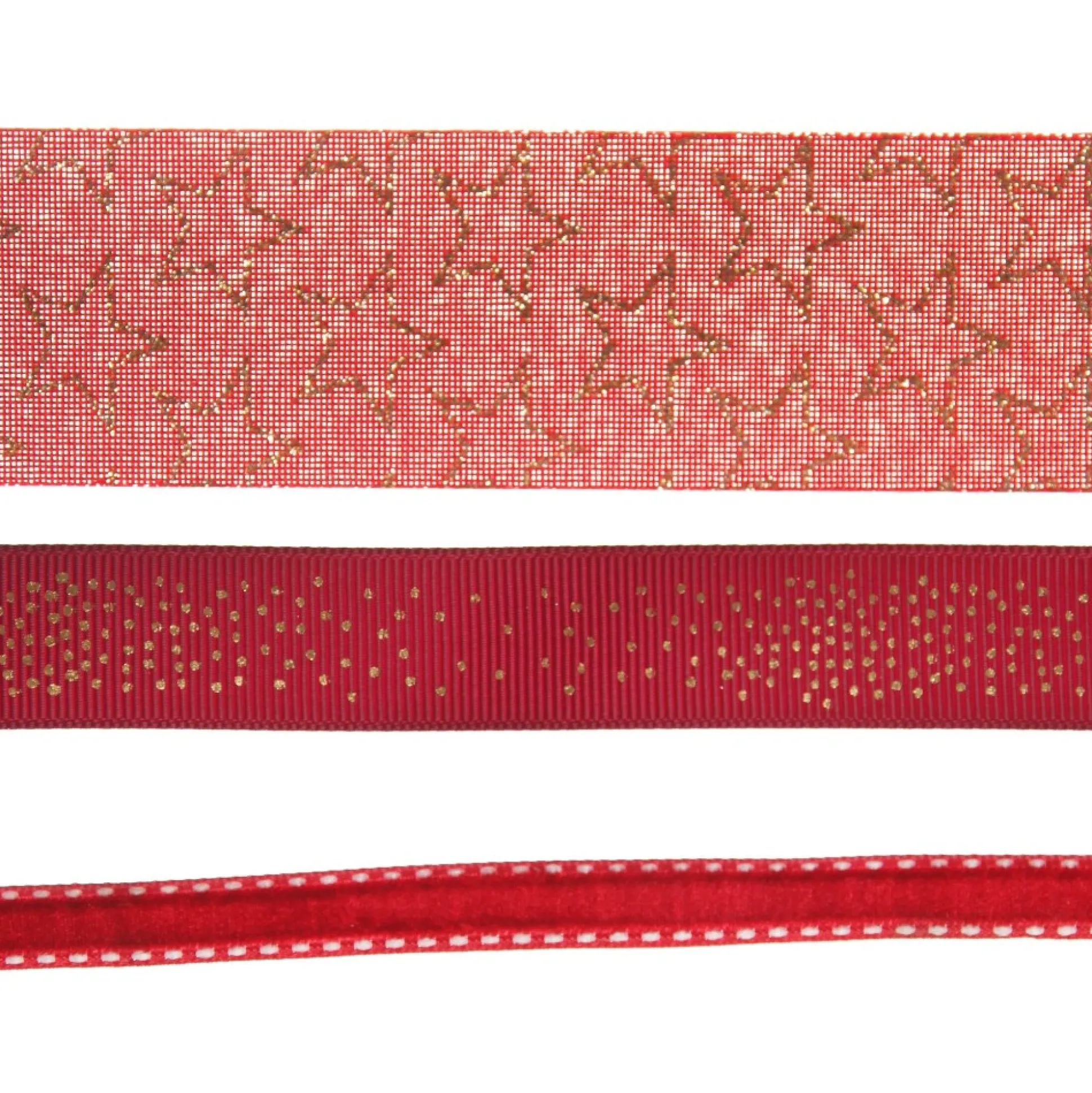 Three Assorted Burgundy and Gold Stars and Dots Christmas Ribbons Ribbons|