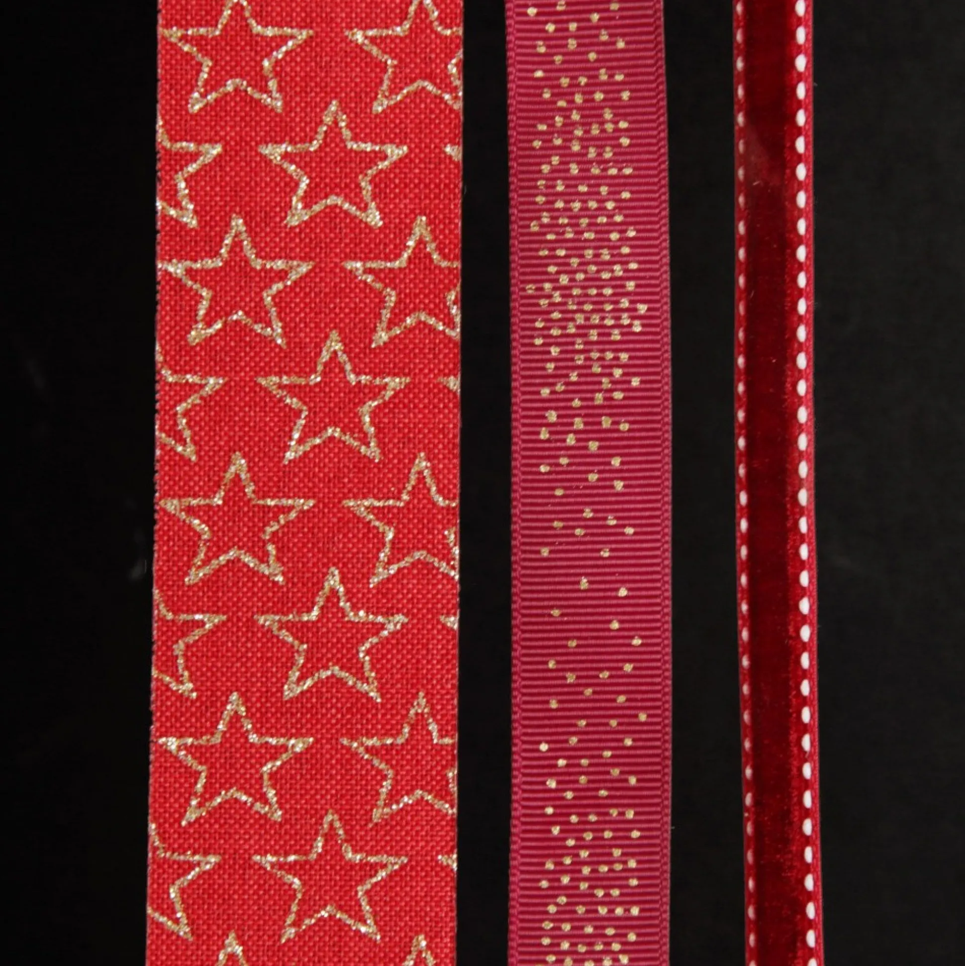 Three Assorted Burgundy and Gold Stars and Dots Christmas Ribbons Ribbons|