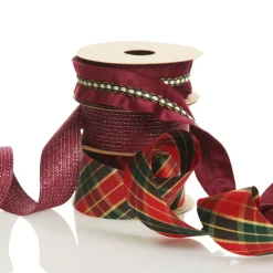 Three Assorted Burgundy Tartan and Braid Christmas Ribbons Ribbons|