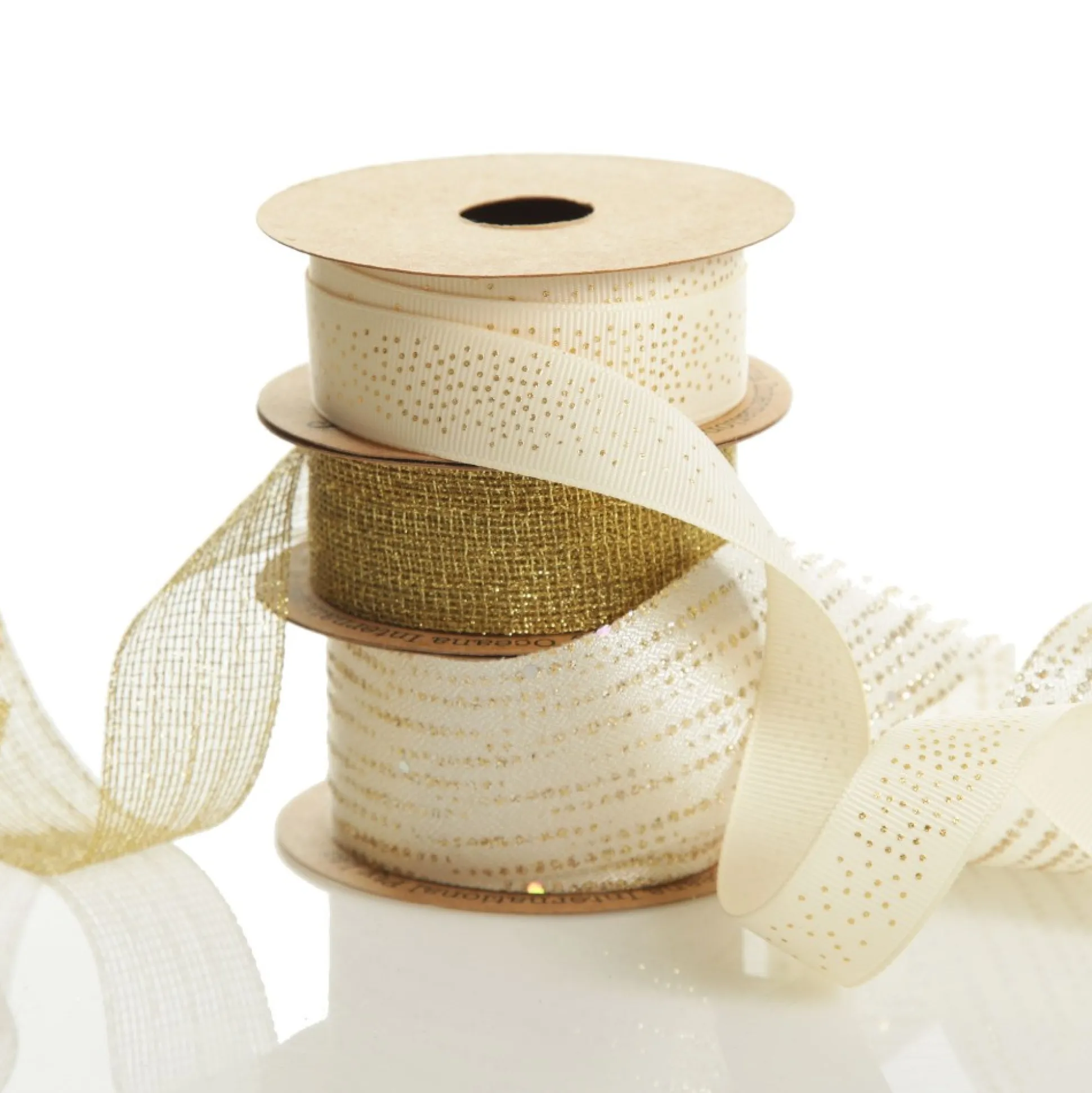 Three Assorted Ivory and Champagne Mesh and Glitter Dots Christmas Ribbons Ribbons|