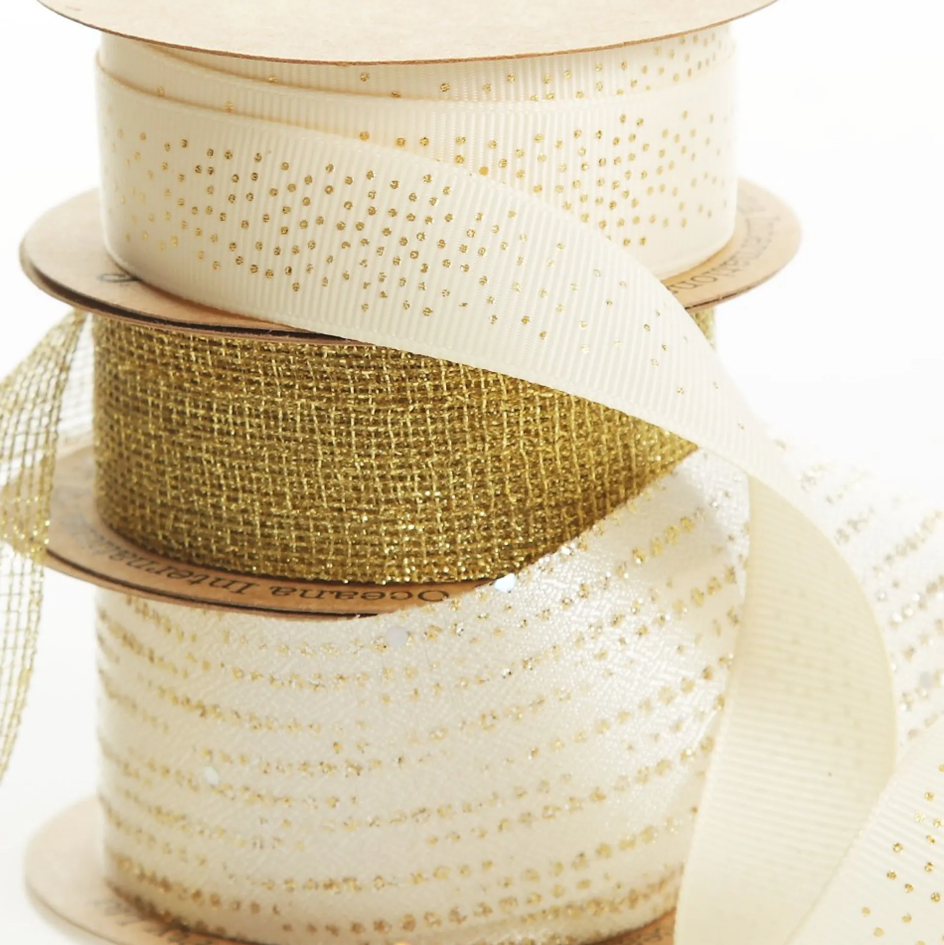 Three Assorted Ivory and Champagne Mesh and Glitter Dots Christmas Ribbons Ribbons|