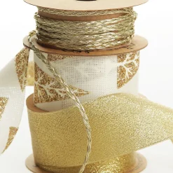 Three Assorted Ivory and Champagne Braid and Glitter Christmas Ribbons Ribbons|
