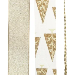 Three Assorted Ivory and Champagne Braid and Glitter Christmas Ribbons Ribbons|
