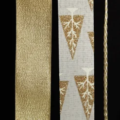 Three Assorted Ivory and Champagne Braid and Glitter Christmas Ribbons Ribbons|