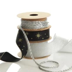 Three Assorted Silver and Blue Braid and Glitter Christmas Ribbons Ribbons|