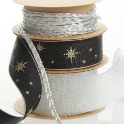 Three Assorted Silver and Blue Braid and Glitter Christmas Ribbons Ribbons|