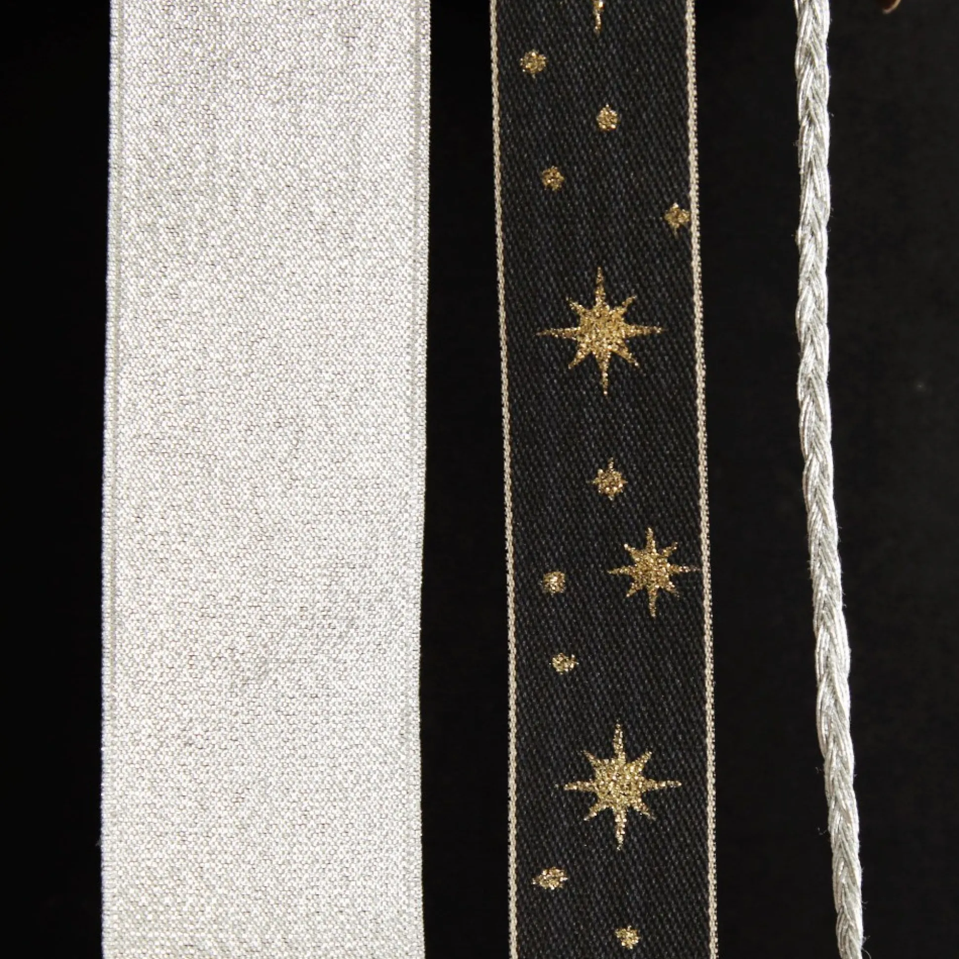 Three Assorted Silver and Blue Braid and Glitter Christmas Ribbons Ribbons|