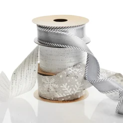 Three Assorted Silver Snowflakes and Dots Christmas Ribbons Ribbons|
