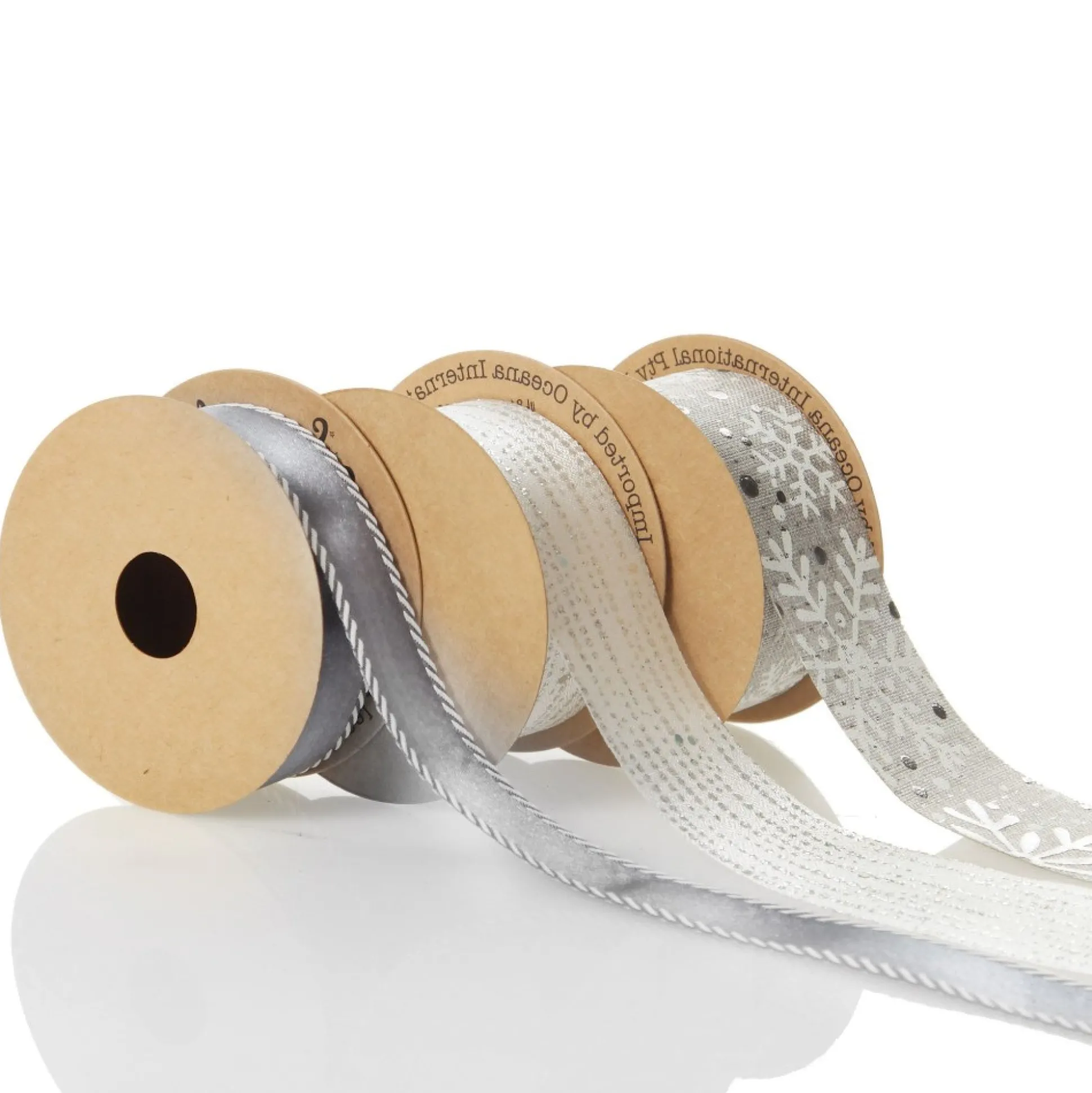 Three Assorted Silver Snowflakes and Dots Christmas Ribbons Ribbons|