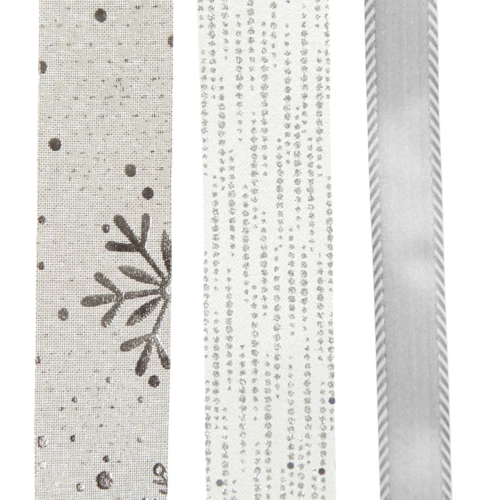 Three Assorted Silver Snowflakes and Dots Christmas Ribbons Ribbons|