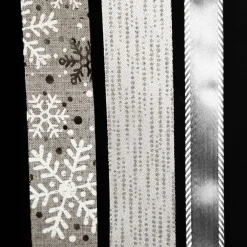 Three Assorted Silver Snowflakes and Dots Christmas Ribbons Ribbons|