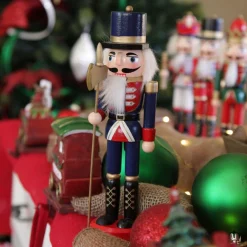 Traditional Christmas Wooden Nutcracker Soldier Ornament with Axe - Medium Christmas Nutcrackers|