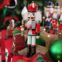 Traditional Christmas Wooden Nutcracker Soldier Ornament with Baton - Medium Christmas Nutcrackers|