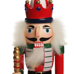 Traditional Christmas Wooden Nutcracker Soldier Ornament with Baton - Medium Christmas Nutcrackers|