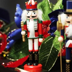 Traditional Christmas Wooden Nutcracker Soldier Ornament with Baton - Medium Christmas Nutcrackers|