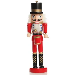 Traditional Christmas Wooden Nutcracker Soldier Ornament with Drums - Medium Christmas Nutcrackers|
