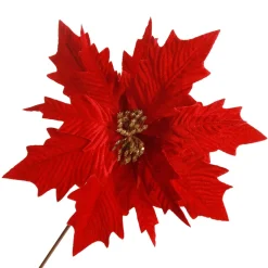 Traditional Red Velvet Poinsettia Flower Stem Christmas Flowers|