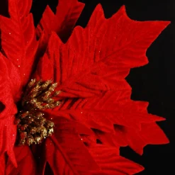 Traditional Red Velvet Poinsettia Flower Stem Christmas Flowers|