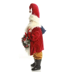 Traditional Santa holding Wreath Christmas Figurine Christmas Figurines|