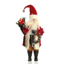 Traditional Santa holding Wreath Christmas Figurine Christmas Figurines|
