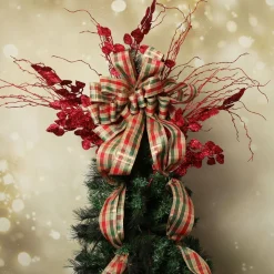 Traditional Tartan Deluxe Tree Topper Bow with Streamers Tree Toppers|