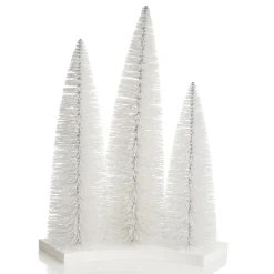 Trio of White Table Top Christmas Trees on Wooden Base Table Top Christmas Trees|