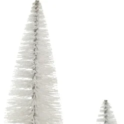 Trio of White Table Top Christmas Trees on Wooden Base Table Top Christmas Trees|