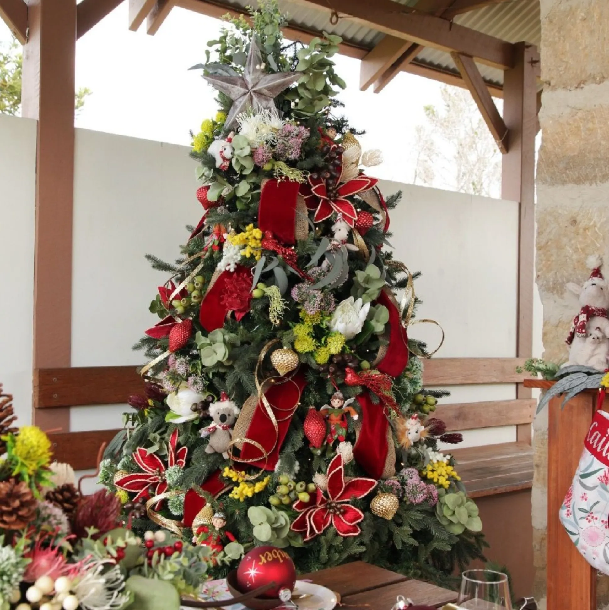 Triple Head Red Banksia Spray Christmas Flowers|